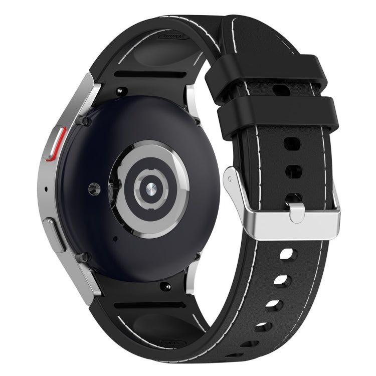 For Samsung Galaxy Watch 6 / 6 Classic Leather Silicone Watch Band(Black+White)