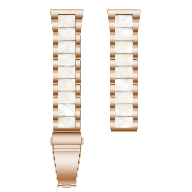 For Samsung Galaxy Watch 6 / 6 Classic Three Bead Resin Metal Watch Band(Rose Gold White)