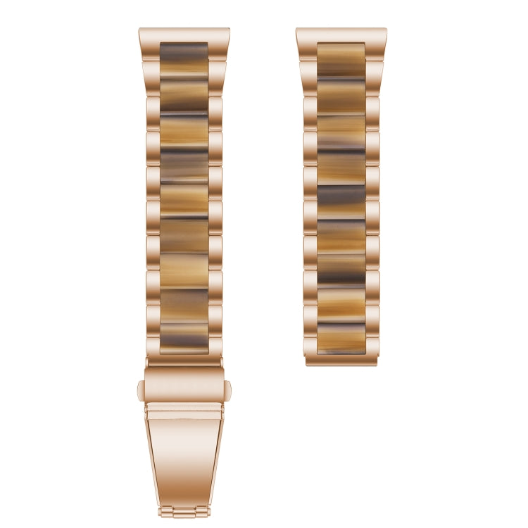 For Samsung Galaxy Watch 6 / 6 Classic Three Bead Resin Metal Watch Band(Rose Gold Brown)