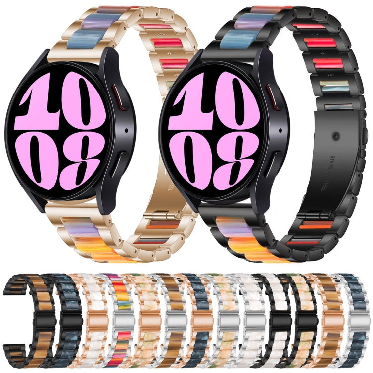 For Samsung Galaxy Watch 6 / 6 Classic Three Bead Resin Metal Watch Band(Silver Blue)
