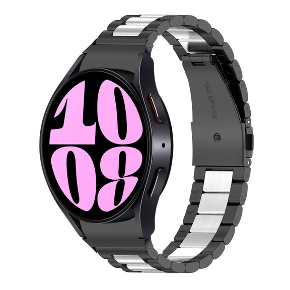For Samsung Galaxy Watch 6 / 6 Classic Three Bead Stainless Steel Watch Band(Black Silver)