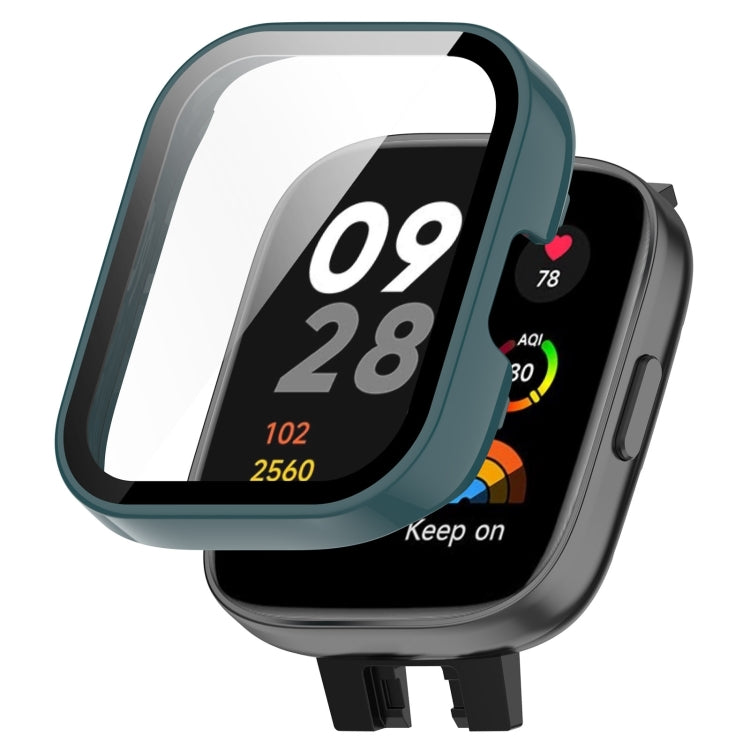 For Redmi Watch 3 Lite / Redmi Watch 3 Active PC + Tempered Film Integrated Watch Protective Case(Pine Green)