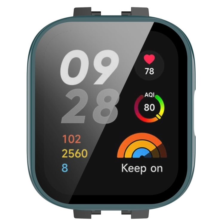 For Redmi Watch 3 Lite / Redmi Watch 3 Active PC + Tempered Film Integrated Watch Protective Case(Pine Green)