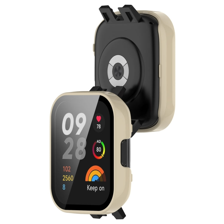 For Redmi Watch 3 Lite / Redmi Watch 3 Active PC + Tempered Film Integrated Watch Protective Case(Ivory White)