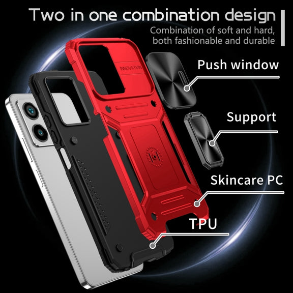 For Redmi Note 12 4G / 5G Global Camshield Robot TPU Hybrid PC Phone Case(Red)