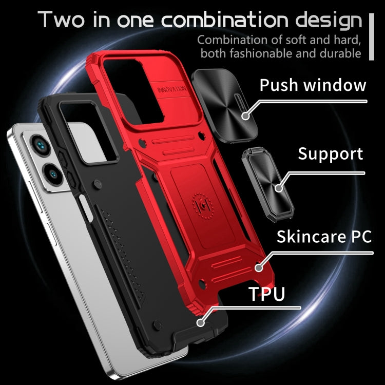 For Redmi Note 12 4G / 5G Global Camshield Robot TPU Hybrid PC Phone Case(Red)