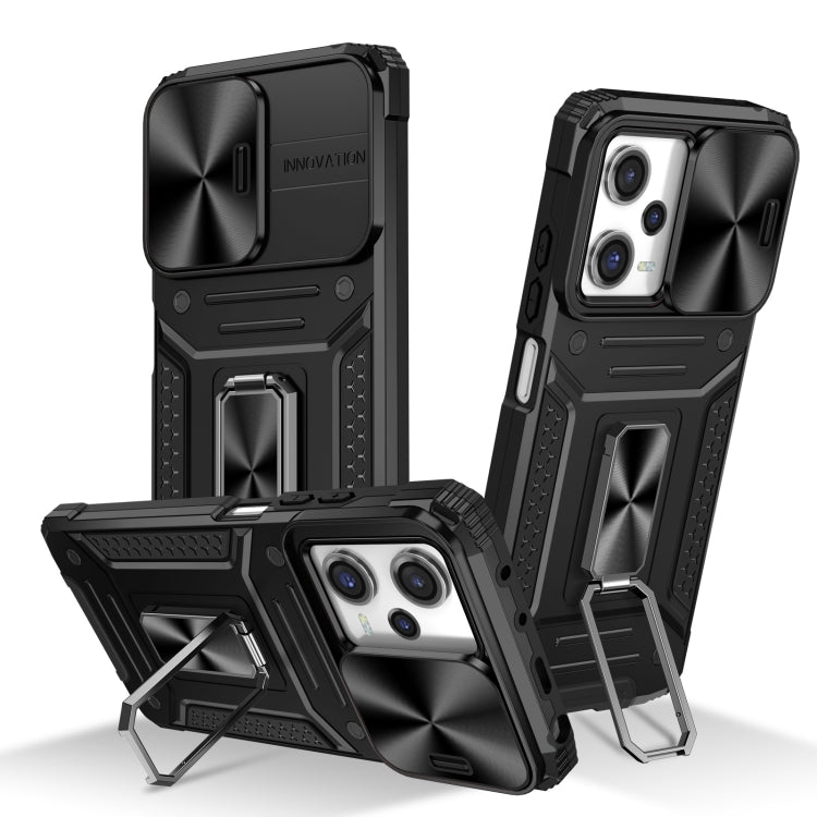 For Redmi Note 12 Pro Global Camshield Robot TPU Hybrid PC Phone Case(Black)