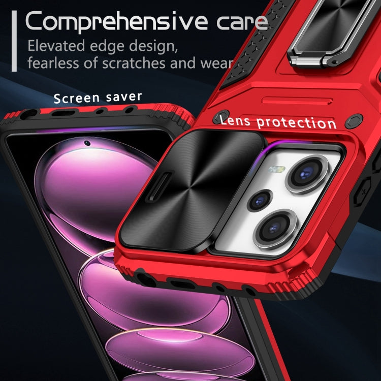 For Redmi Note 12 Pro Global Camshield Robot TPU Hybrid PC Phone Case(Red)