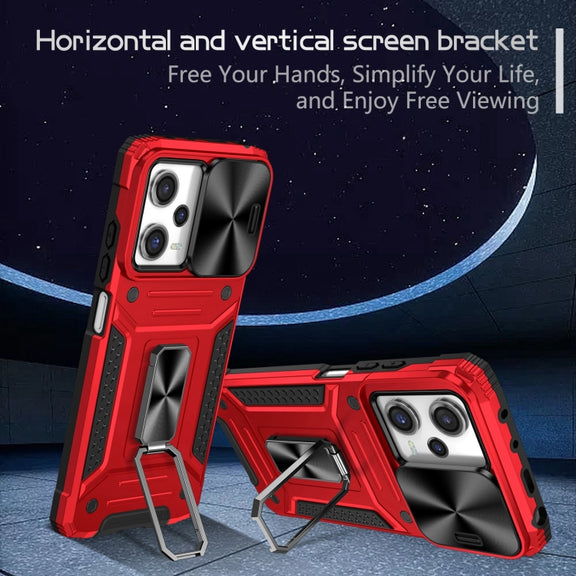 For Redmi Note 12 Pro Global Camshield Robot TPU Hybrid PC Phone Case(Red)