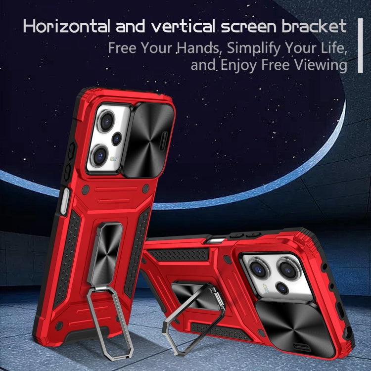 For Redmi Note 12 Pro Global Camshield Robot TPU Hybrid PC Phone Case(Red)