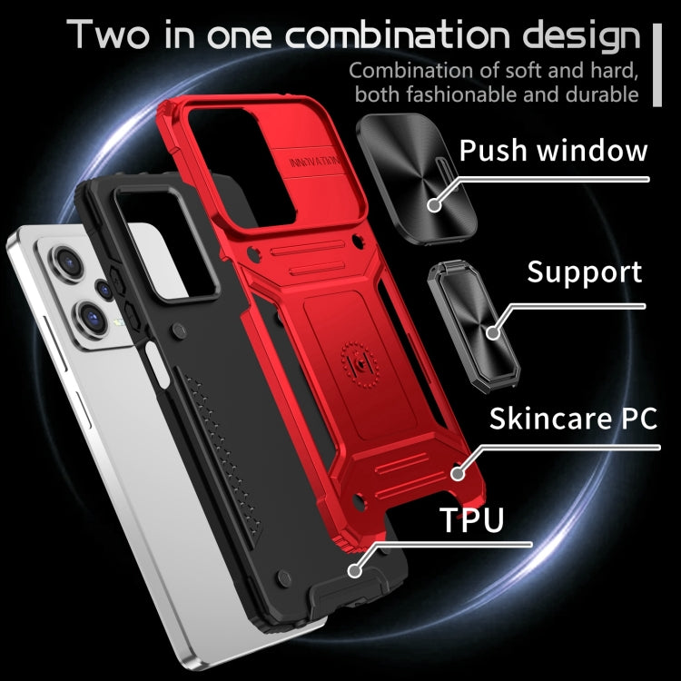 For Redmi Note 12 Pro Global Camshield Robot TPU Hybrid PC Phone Case(Red)
