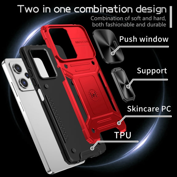 For Redmi Note 12 Pro Global Camshield Robot TPU Hybrid PC Phone Case(Red)