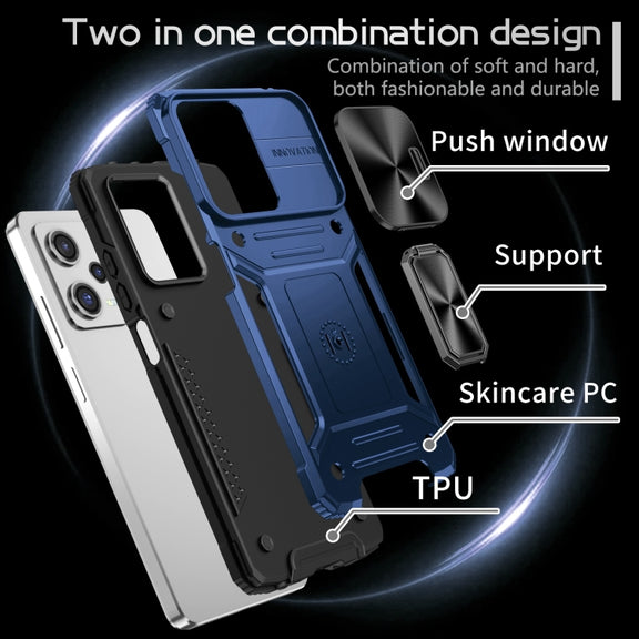 For Redmi Note 12 Pro Global Camshield Robot TPU Hybrid PC Phone Case(Blue)