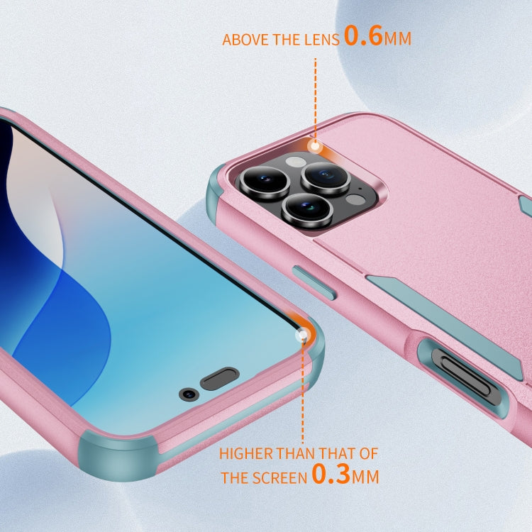 For iPhone 16 Pro Commuter Shockproof TPU + PC Phone Case(Pink+Grey Green)