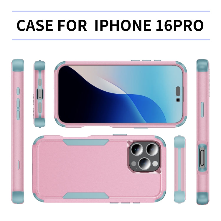 For iPhone 16 Pro Commuter Shockproof TPU + PC Phone Case(Pink+Grey Green)