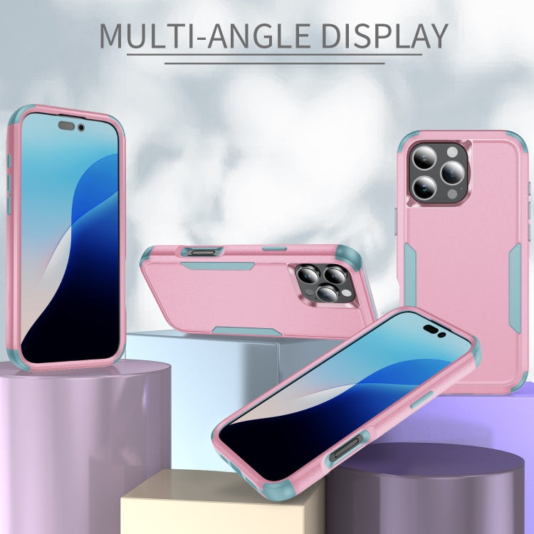 For iPhone 16 Pro Commuter Shockproof TPU + PC Phone Case(Pink+Grey Green)