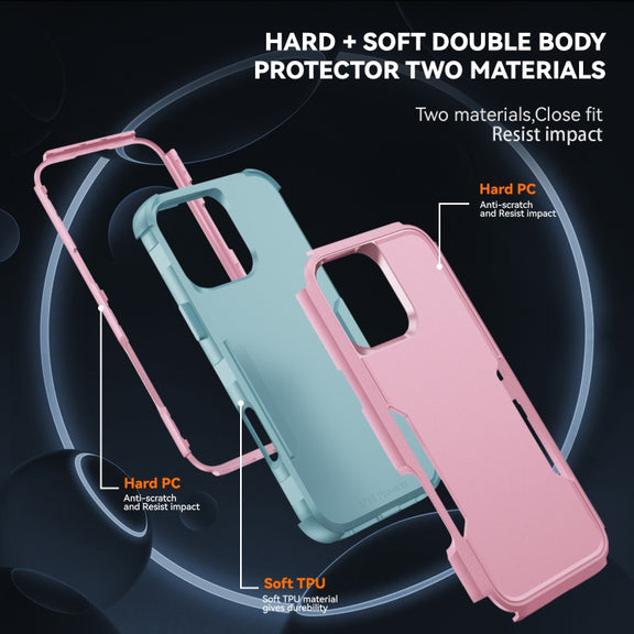 For iPhone 16 Pro Commuter Shockproof TPU + PC Phone Case(Pink+Grey Green)