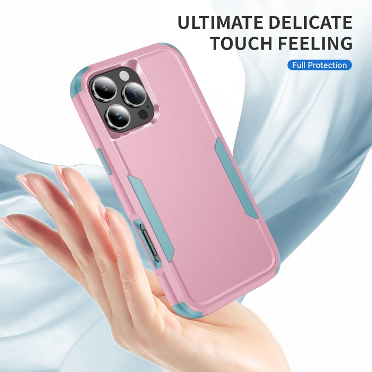 For iPhone 16 Pro Commuter Shockproof TPU + PC Phone Case(Pink+Grey Green)