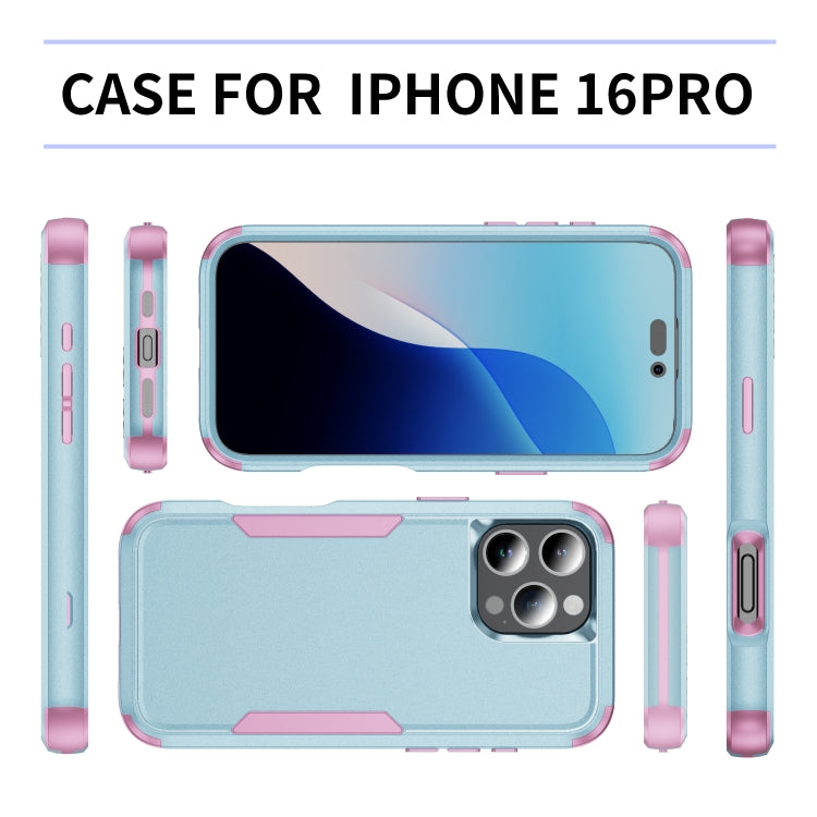 For iPhone 16 Pro Commuter Shockproof TPU + PC Phone Case(Grey Green+Pink)