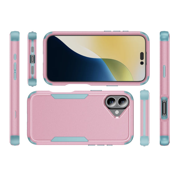 For iPhone 16 Plus Commuter Shockproof TPU + PC Phone Case(Pink+Grey Green)