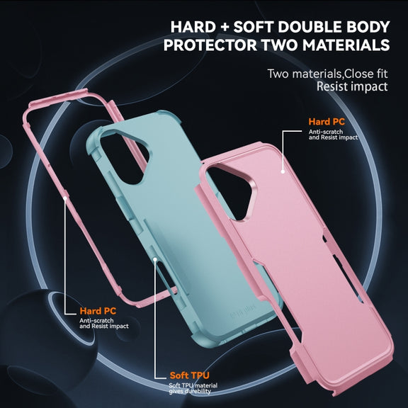 For iPhone 16 Plus Commuter Shockproof TPU + PC Phone Case(Pink+Grey Green)