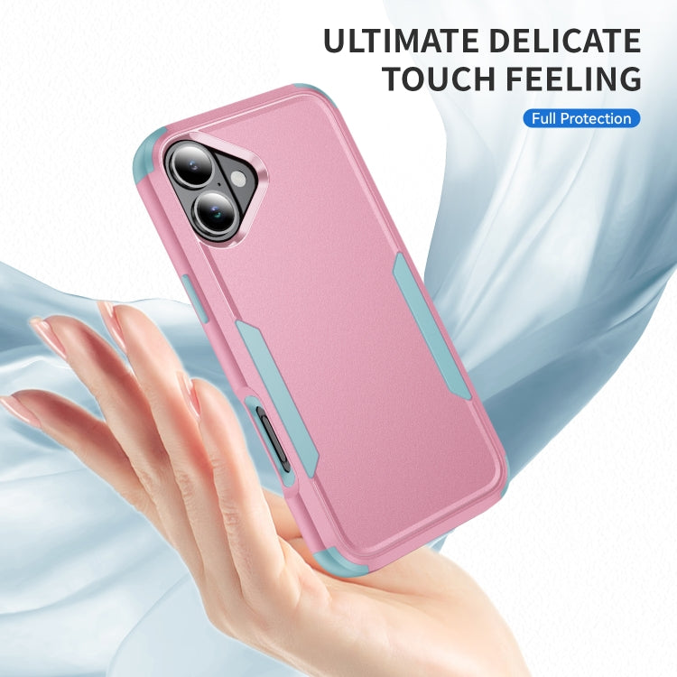 For iPhone 16 Plus Commuter Shockproof TPU + PC Phone Case(Pink+Grey Green)
