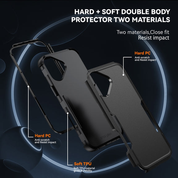 For iPhone 16 Plus Commuter Shockproof TPU + PC Phone Case(Black)