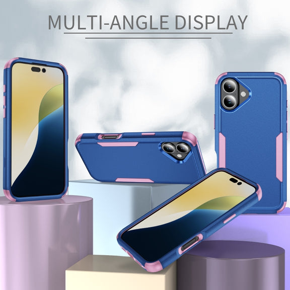 For iPhone 16 Commuter Shockproof TPU + PC Phone Case(Royal Blue+Pink)