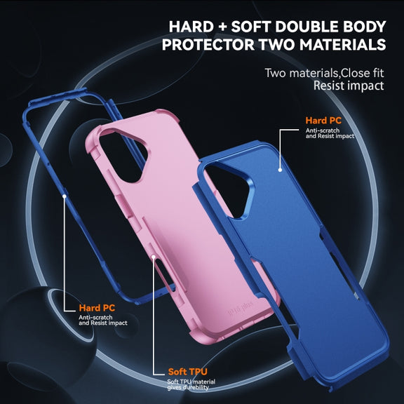 For iPhone 16 Commuter Shockproof TPU + PC Phone Case(Royal Blue+Pink)