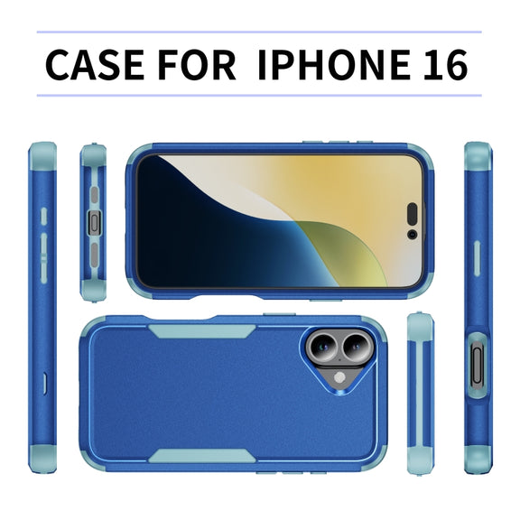 For iPhone 16 Commuter Shockproof TPU + PC Phone Case(Royal Blue+Grey Green)