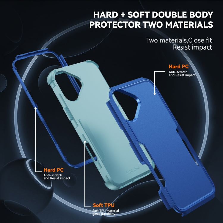 For iPhone 16 Commuter Shockproof TPU + PC Phone Case(Royal Blue+Grey Green)