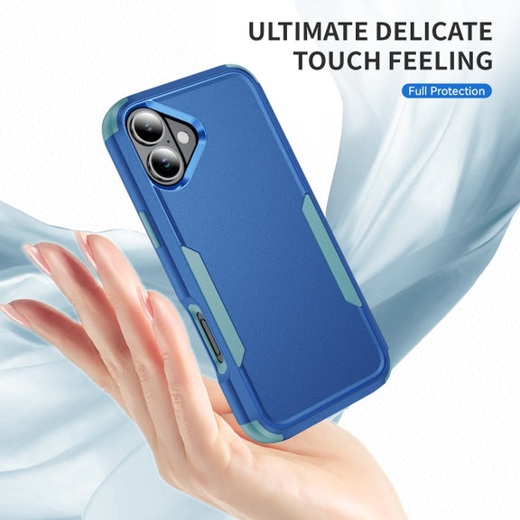 For iPhone 16 Commuter Shockproof TPU + PC Phone Case(Royal Blue+Grey Green)