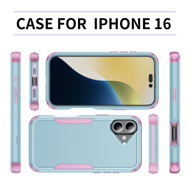 For iPhone 16 Commuter Shockproof TPU + PC Phone Case(Grey Green+Pink)