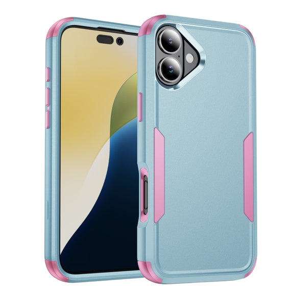 For iPhone 16 Commuter Shockproof TPU + PC Phone Case(Grey Green+Pink)