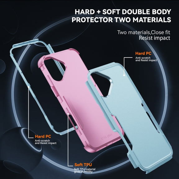 For iPhone 16 Commuter Shockproof TPU + PC Phone Case(Grey Green+Pink)