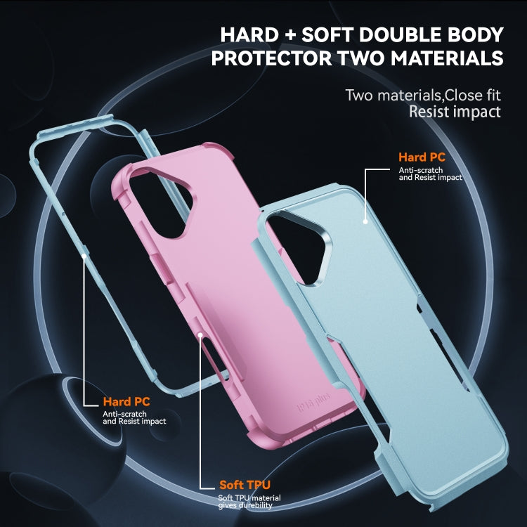 For iPhone 16 Commuter Shockproof TPU + PC Phone Case(Grey Green+Pink)