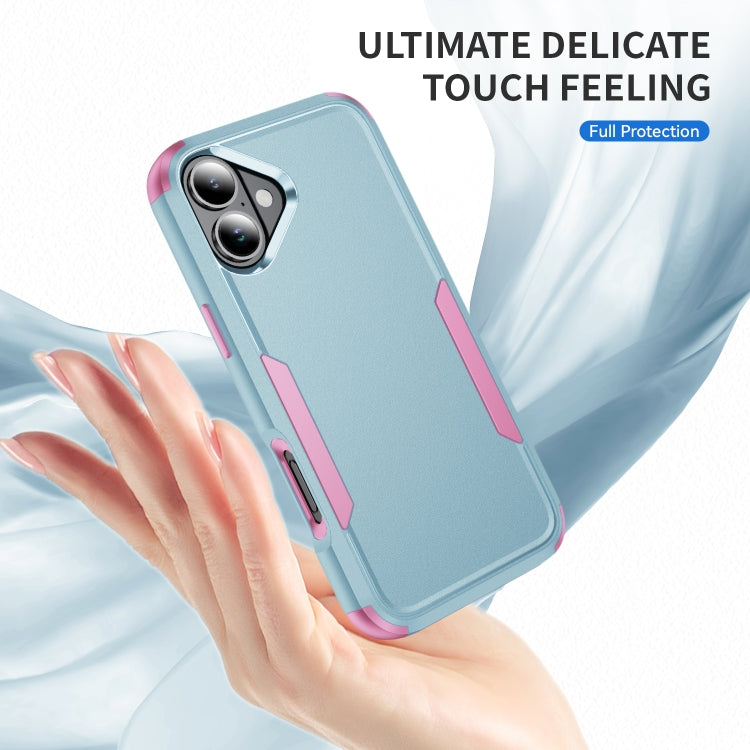 For iPhone 16 Commuter Shockproof TPU + PC Phone Case(Grey Green+Pink)