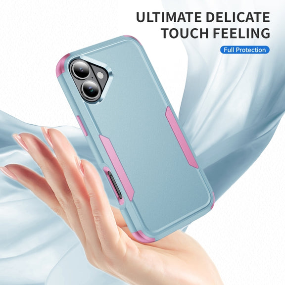 For iPhone 16 Commuter Shockproof TPU + PC Phone Case(Grey Green+Pink)