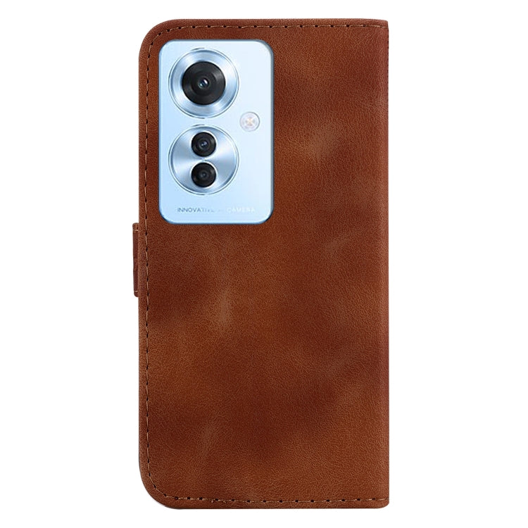 For OPPO Reno11 F Global 7-shaped Embossed Leather Phone Case(Brown)