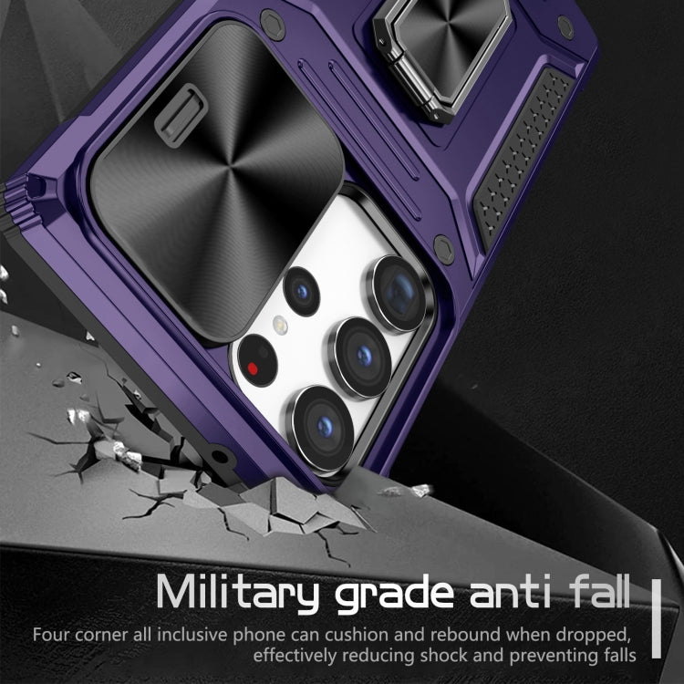For Samsung Galaxy S23 Ultra 5G Camshield Robot TPU Hybrid PC Phone Case(Purple)