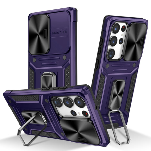 For Samsung Galaxy S23 Ultra 5G Camshield Robot TPU Hybrid PC Phone Case(Purple)
