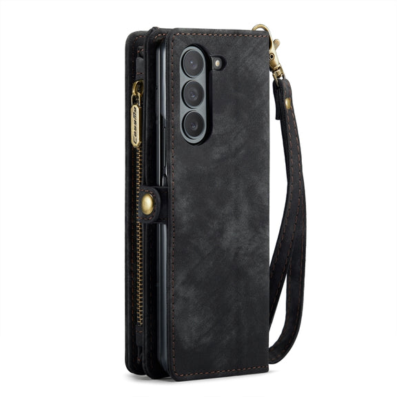 For Samsung Galaxy Z Fold5 CaseMe 008 Multifunctional Zipper Wallet Phone Leather Case(Black)