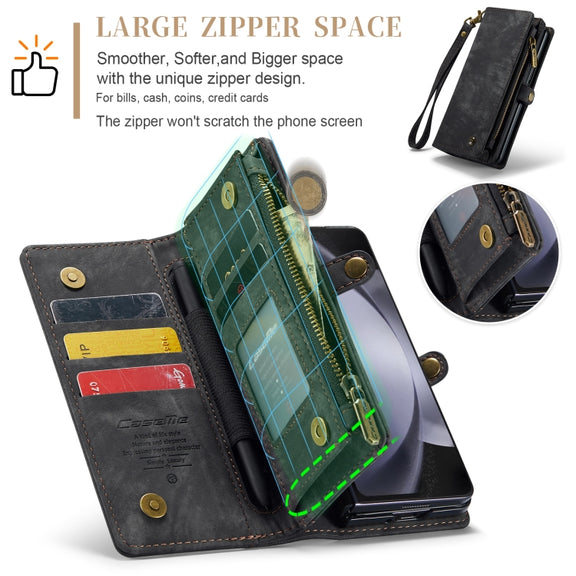 For Samsung Galaxy Z Fold5 CaseMe 008 Multifunctional Zipper Wallet Phone Leather Case(Black)