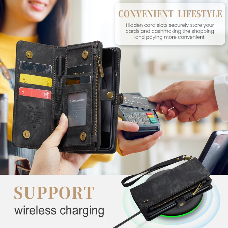 For Samsung Galaxy Z Fold5 CaseMe 008 Multifunctional Zipper Wallet Phone Leather Case(Black)