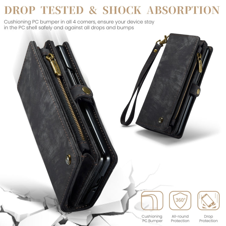 For Samsung Galaxy Z Fold5 CaseMe 008 Multifunctional Zipper Wallet Phone Leather Case(Black)