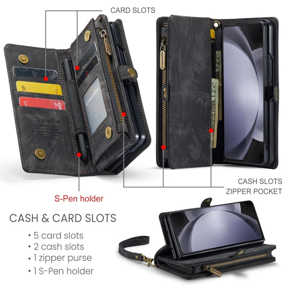 For Samsung Galaxy Z Fold5 CaseMe 008 Multifunctional Zipper Wallet Phone Leather Case(Black)