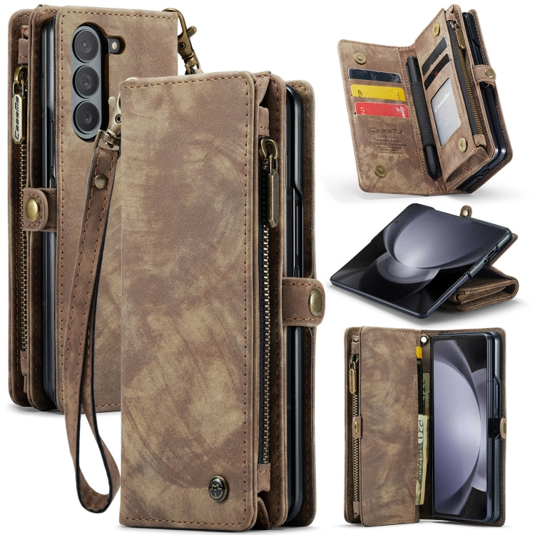 For Samsung Galaxy Z Fold5 CaseMe 008 Multifunctional Zipper Wallet Phone Leather Case(Brown)