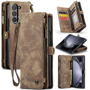 For Samsung Galaxy Z Fold5 CaseMe 008 Multifunctional Zipper Wallet Phone Leather Case(Brown)