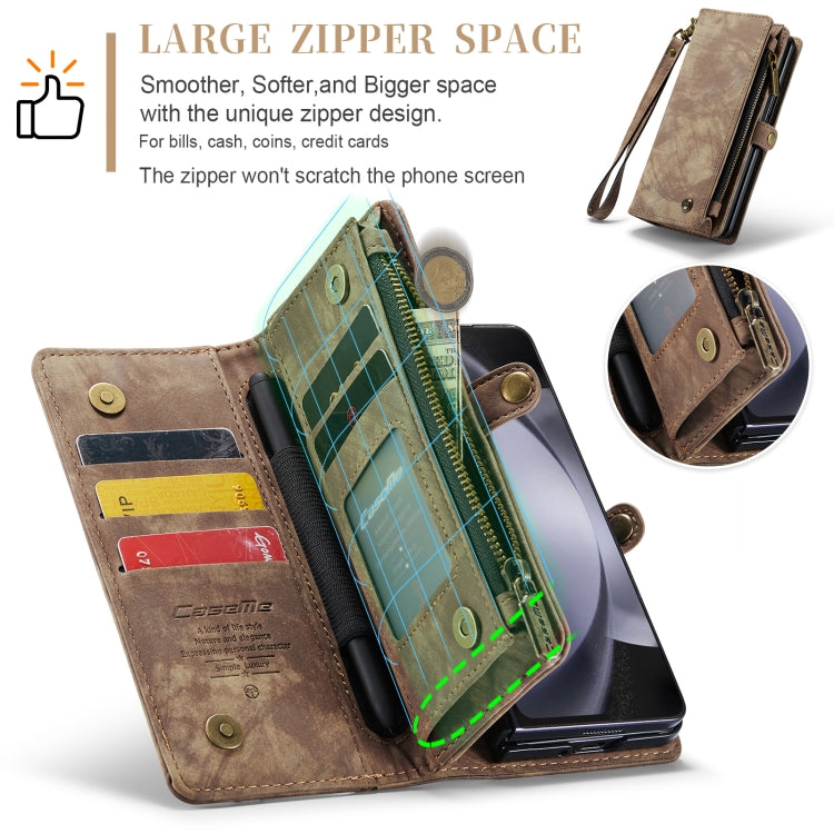 For Samsung Galaxy Z Fold5 CaseMe 008 Multifunctional Zipper Wallet Phone Leather Case(Brown)