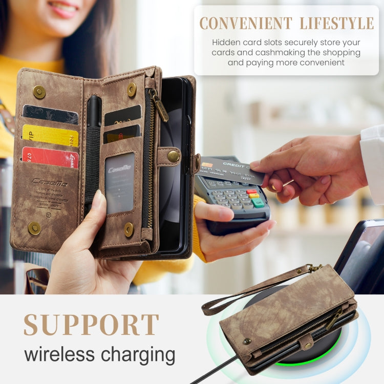 For Samsung Galaxy Z Fold5 CaseMe 008 Multifunctional Zipper Wallet Phone Leather Case(Brown)